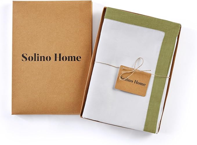 Solino Home Linen Napkins Set of 4-100% Pure Linen Avocado and White Dinner Napkins Cloth 20 x 20 Inch for Winter - Classic, Handcrafted and Machine Washable