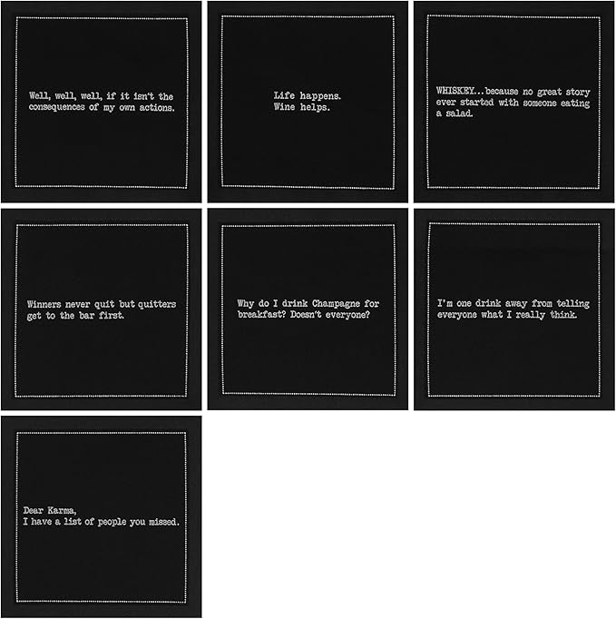 Five Star Funny Snarky Quotes | Black Cotton Cocktail Napkins | 50 Luxury Disposable Beverage Napkins with Witty Bar Quotes | Drink Napkins for Parties, Bars, Weddings & Game Nights