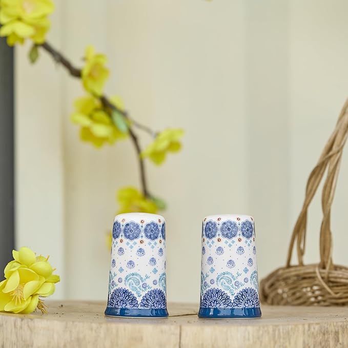 Bico Blue Talavera Ceramic Salt & Pepper Shaker Set, for Kitchen or Decor, Dishwasher Safe