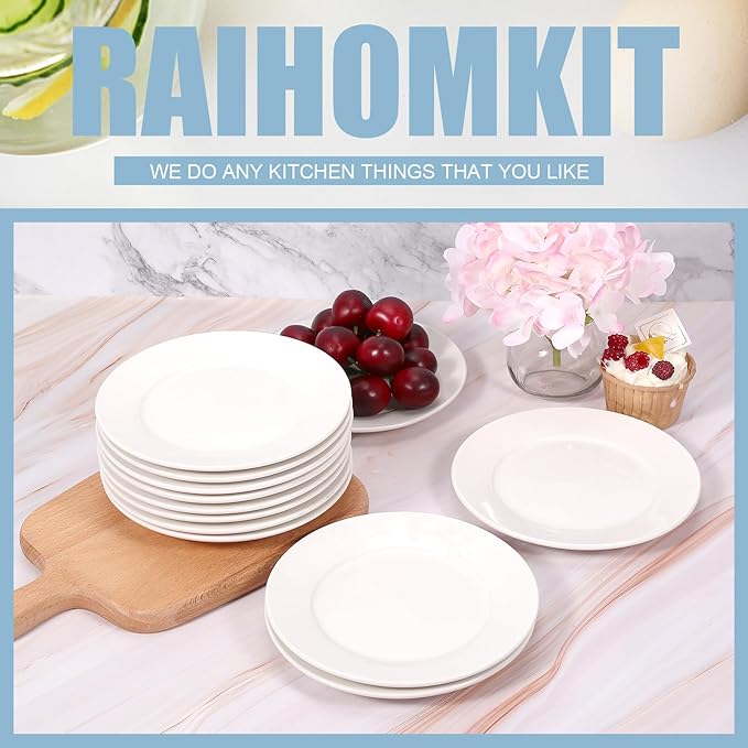 12 Pcs Porcelain Dessert Plates,Small Appetizer Plates,6 inch Small White Plates,Small Plates for Appetizers,White Salad Plates,Ceramic Dessert Plate Set,Microwave Oven and Dishwasher Safe