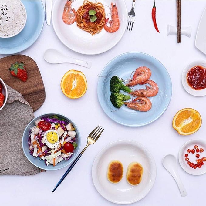 61 Pieces Porcelain Dinner Set Blue and White Ceramics Tableware Combination Sets Service for 10-12 People,