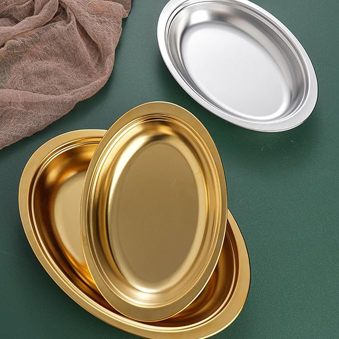 Steaming Fish Tray Stainless Steel Serving Plate Oval Shape Multifunctional for Home or Restaurant Use Silver/Gold