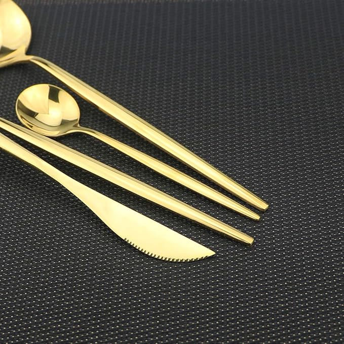 Gugrida 40-Piece Silverware Set 18/10 Stainless Steel Reusable Utensils Forks Spoons Knives Set, Mirror Polished Cutlery Flatware Set, Great for Family Gatherings & Daily Use (Service for 10, Gold)