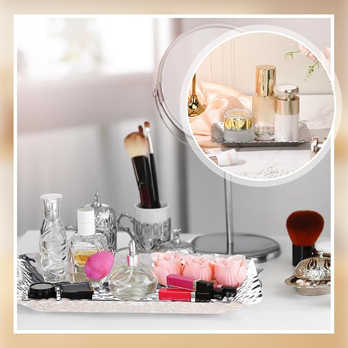 12 Pcs Hammered Metal Serving Tray 6.3 x 3.94 Inch Rectangle Stainless Steel Silver Tray Decorative Storage Platter for Vanity Plate Jewelry Dish Tea Fruit Platter Kitchen Bathroom Storage