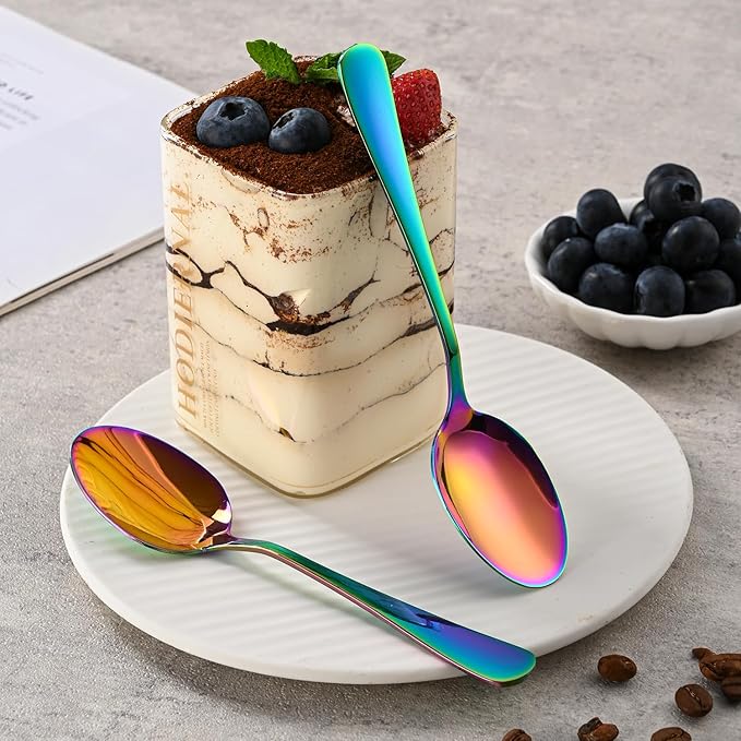 4.7 Inch Coffee Spoon,Set Of 8 Stainless Steel Colorful Espresso Spoon,Rainbow Tea Spoons,Cute Multicolored Mini Spoons For Dessert,Caviar,Seasoning