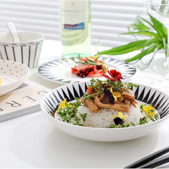 Dinner Plates Ceramic Dinnerware and Serveware 10-Piece Kitchen Dinner Plate Sets, Service for 2, Geometric Pattern Plates Set, Plates Bowls and Snack Dishes Dinnerware