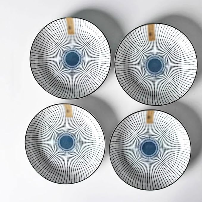 SONGCHAO Party Supplies Chinese Ceramic Plate 4pcs Household Dish Plate Creative Underglaze Color Dish Plate Dinner Plate Combination Set Party Plates (Color : 7inch)