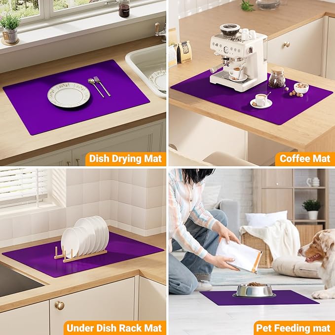 Silicone Counter Mat 40x60cm 2 Pack - High-Temp Resistant, Non-Slip Waterproof Pad for Kitchen Countertops, Sink & Stove (Purple)