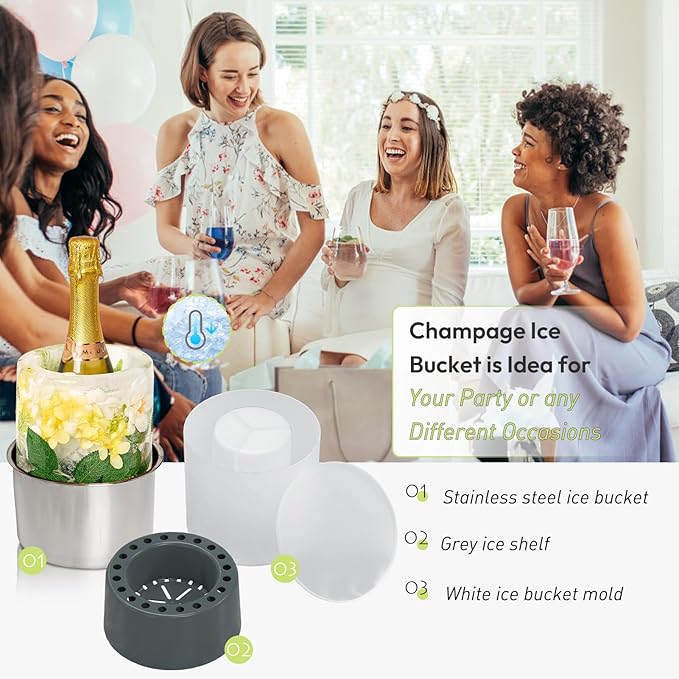 Ice Bucket Mold,Ice Mold Wine Bottle Chiller,Champagne Bucket Ice Mold, Flower/Fruits/Any Decoration to DIY Your Champagne Bucket Ice Mold For Special Parties (M)