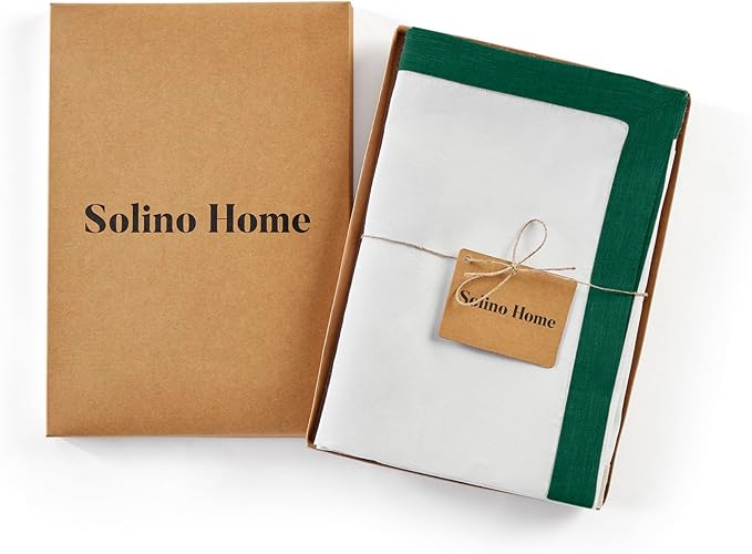 Solino Home Linen Napkins Set of 4-100% Pure Linen Rainforest and White Dinner Napkins Cloth 20 x 20 Inch for Winter, Christmas - Classic, Handcrafted and Machine Washable