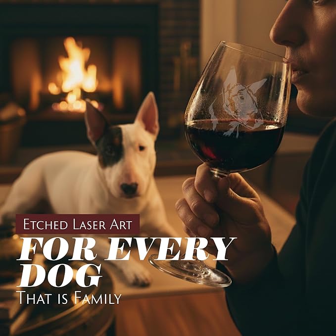 Etched Laser Art Bull Terrier Personalized Dog Themed Etched 12.75oz Wine Glass Custom Dog Breed Wine Glasses, Ideal for Pet Lovers, Unique Birthday Gift for Men & Women, Personalized Gift