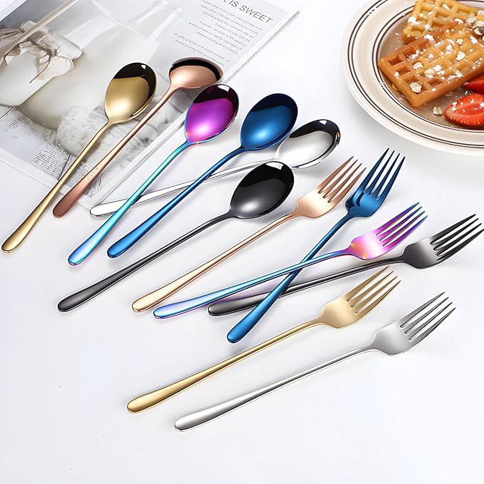 Custom Fork and Spoon Kit Flatware Set, Personalized Stainless Steel Engraved Name Text Dates, Customized Lover Gifts for Couples Boyfriend Girlfriend Birthday Christmas Gift - 6 Colors