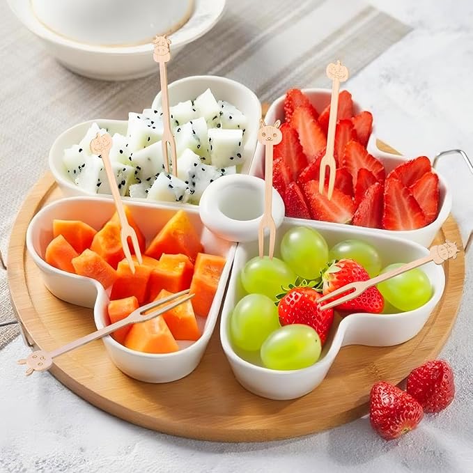 Bamboo Small Forks, 4.72 Inch 200 (4 Designs x 50) Appetizer Forks, Mini/Tiny Forks Dispoable Compostable for Charcuterie, Fruit, Desserts, Cocktail Parties, Wedding Snacks Bamboo Appetizer Picks