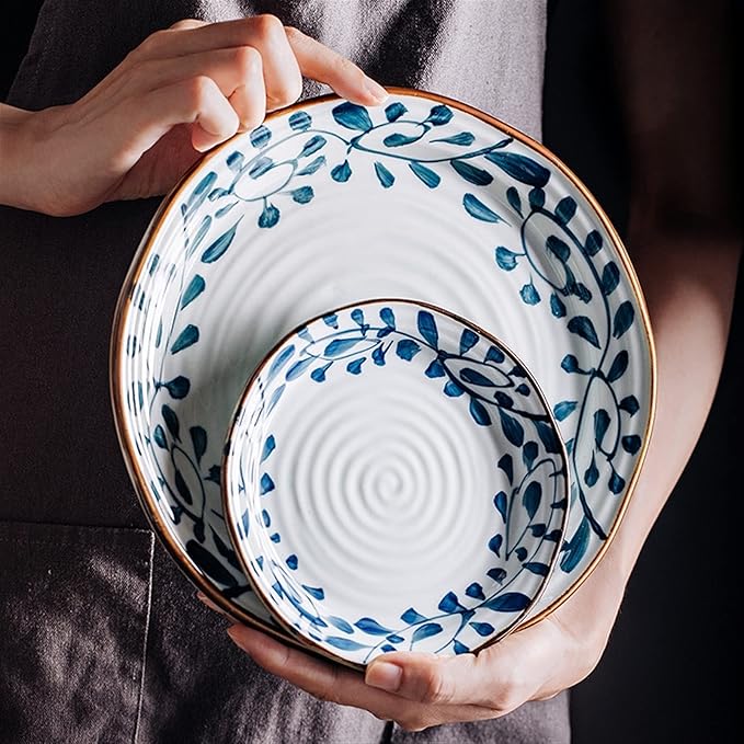 Kitchen Plates Ceramic Plate Pizza Plate Kitchen Porcelain Plate Sushi Fruit Ramen Suitable for Dishwasher Refrigerator Microwave Oven Oven Restaurant Plates(C)
