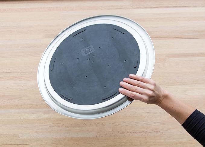 Service Ideas TR119SR Tray with Top and Bottom Built in Non-Slip Rubber Inserts, 9" Round, Dishwasher Safe, Stainless Steel