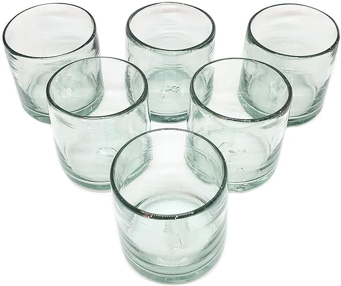 MexHandcraft Clear Blown 8 oz DOF Rocks Glasses (set of 6) Mexican Handmade Glassware, Recycled Glass, Lead-free, Toxin-Free (DOF Rocks)