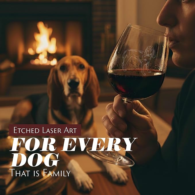 Etched Laser Art Artois Hound Personalized Dog Themed Etched 12.75oz Wine Glass Custom Dog Breed Wine Glasses, Ideal for Pet Lovers, Unique Birthday Gift for Men & Women, Personalized Gift