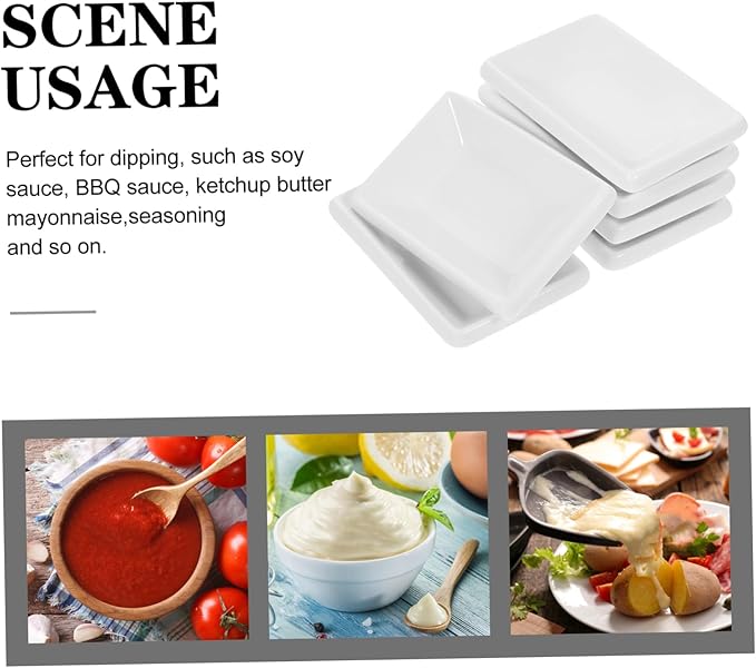 Zerodeko 6 Pcs 3-Inch Pure White Ceramic Snack Serving Tray Set Rectangular Sauce Dishes for Soy Sauce Spice Dish for Appetizers Dipping and Charcuterie Board