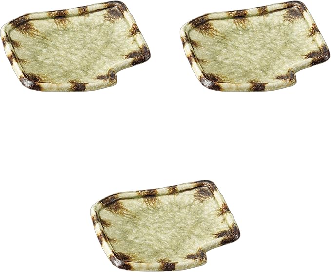 Set of 3, Ash Glazed Sink Key Appetizer Plate, 8.3 x 7.7 x 1.4 inches (21 x 19.5 x 3.5 cm) | Setomonohonpo