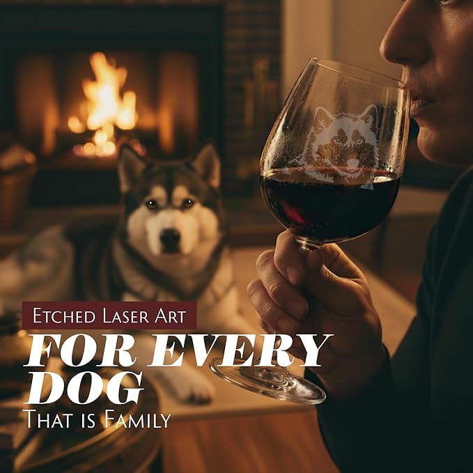Etched Laser Art Alaskan Malamute Customized Personalized Dog Themed Etched 12.75oz Wine Glass Custom Dog Breed Wine Glasses, Ideal for Pet Lovers, Personalized Birthday Gift for Men & Women