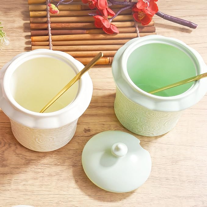 13.5oz Sugar Bowl with Lid and Spoon Green Ceramic Sugar Creamer Container, Sugar Jar, Durable Sugar Pot for Coffee Bar Accessories, Coffee Bar Decor
