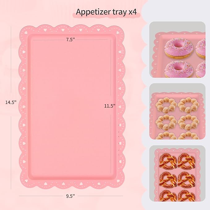 Pack of 10 NWK Cake Stand Set with 3X Two-Tier and 3X Three-Tier Cupcake Stands, 4 x Appetizer Trays Perfect for Birthday Baby Bridal Shower Party (Pink)