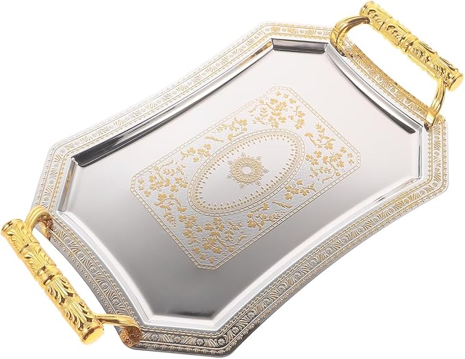Amosfun Metal Serving Tray with Handles: 11.02 x 7.87 x 4.72 Inch Rectangle Serving Platter for Fruit Snacks Desserts Holiday Party Supply