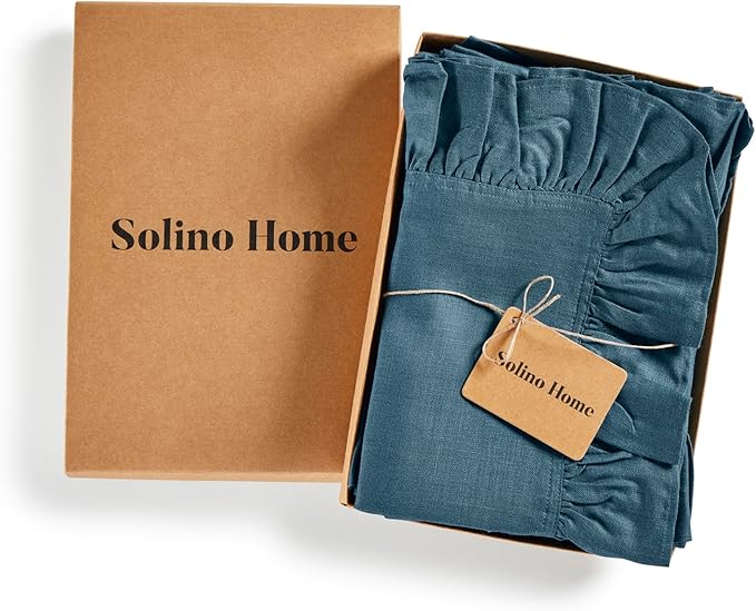 Solino Home Linen Ruffle Napkins Set of 4-100% Pure Linen Peacock Blue Dinner Napkins Cloth 20 x 20 Inch - Gabrielle Ruffle, Handcrafted and Machine Washable