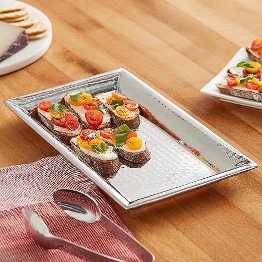American Metalcraft HMRT712 Double-Wall Rectangular Hammered Stainless Steel Tray 12-3/8" Silver