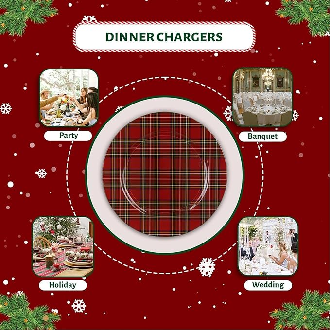 MAONAME 13" Red Charger Plates Set of 6, Plastic Charger for Dinner Plates, Christmas Plate Chargers, Round Chargers for Table Setting, Wedding Decor