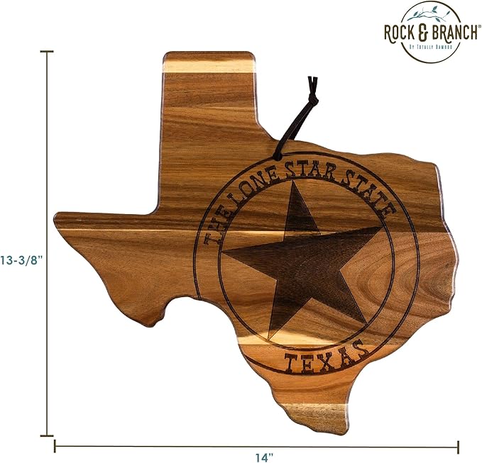 Totally Bamboo Rock & Branch Origins Series Texas State Shaped Cutting Board and Charcuterie Serving Tray, Includes Hang Tie for Wall Display