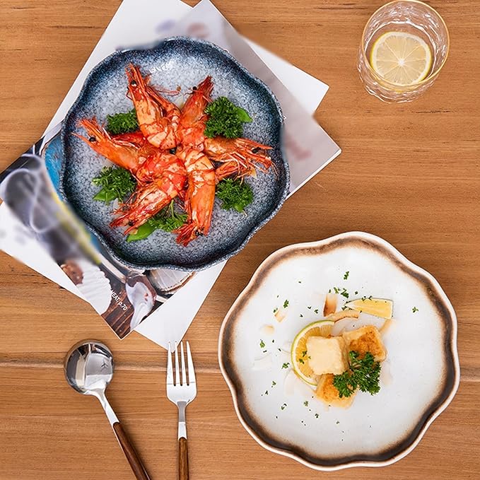 SONGCHAO Party Supplies 8-inch Vintage Plate Household Dish Salad Plate Ceramic Tableware Deep Plate Irregular Dinner Plate Kitchen Fruit Tray Party Plates (Color : B)