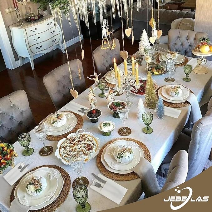 JEBBLAS 100Pack Disposable Cloth Like Napkins, Built-in Flatware Pocket, Wedding Party Linen Feel White Napkin, Prefolded for Silverware