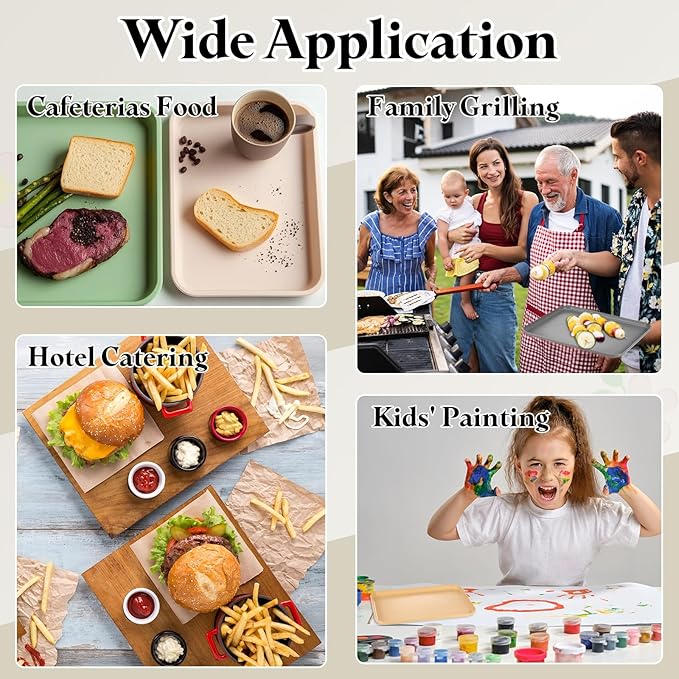 uxcell 4Pcs Plastic Serving Trays, 12.2 x 8.7 Inch Rectangle Food Trays Serving Cafeteria for Kitchen Restaurant Coffee Fruit Burger Lunch Dessert, Pink