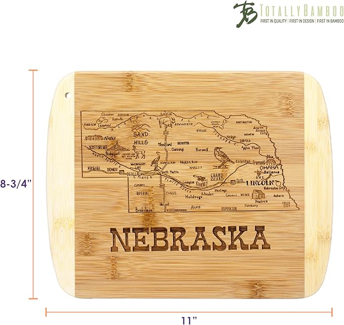 Totally Bamboo A Slice of Life Nebraska State Serving and Cutting Board, 11" x 8.75"