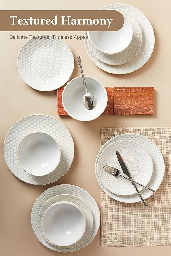 24 Piece Dinnerware Sets for 8, Premium Stoneware Plates and Bowls Sets, Microwave & Dishwasher Safe, Elegant Dishes for Entertaining & Special Occasions โ A Stunning Gift for Large Families