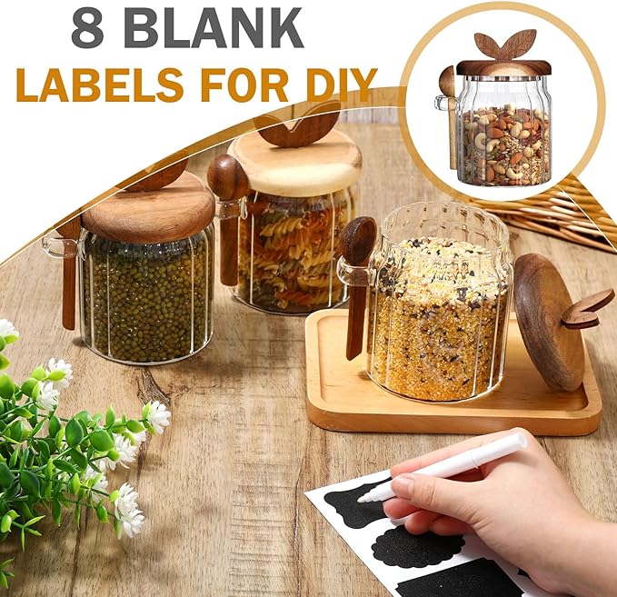 4 Pcs Sugar Bowl with Lid and Spoon, 17 oz Sugar Container for Coffee Bar, Glass Coffee Canister, Airtight Food Storage Jar, Cereal Tea Salts Spice Jar, Kitchen Decoration Christmas Gift