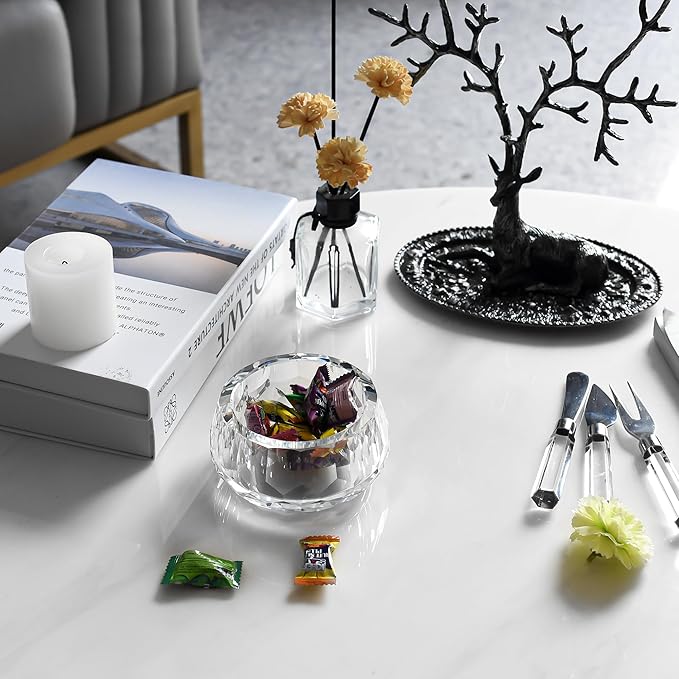 Crystal Candy Dish Hand-Cut Decorative Bowl W4.7 x H2.4 for Home Decor, Comes With Gift Box