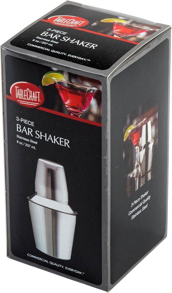 TableCraft 3-Piece Stainless Steel Cocktail Shaker, 8-Ounce