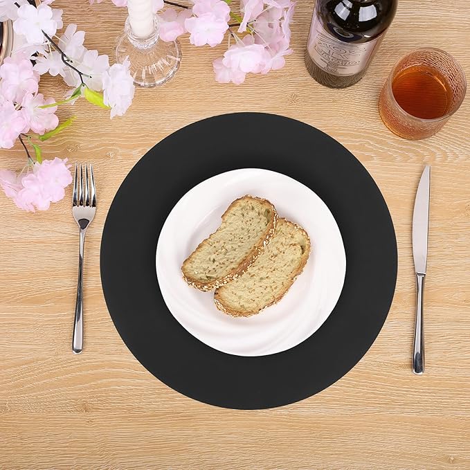 SHACOS 100 PCS Round Paper Placemats 13 inch Disposable Paper Place Mats for Dinner Wedding Birthday Party Festival Table Decoration Indoor Outdoor, Black (Pack of 2)