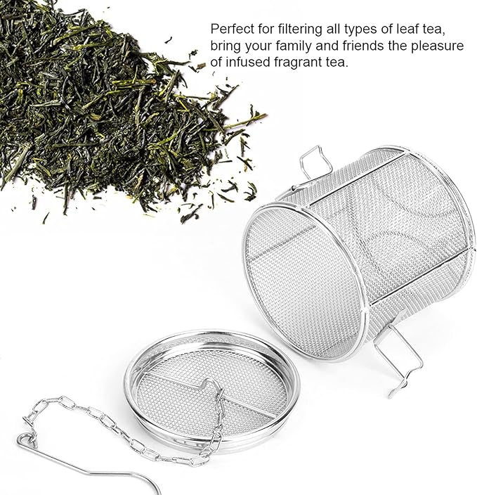Seasoning Strainer, Stainless Steel Spice Filter, Cooking Spice Filter, Mesh Design Tea Ball Strainer Soup Seasonings Seperation Basket Filter with Chain Hook for Home Restaurant (10 * 10cmLarge Size)