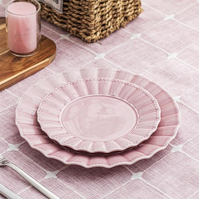 HOMBENE Plates and Bowls Sets for 4, 16 Piece Dinnerware Sets, Porcelain Plate set, Ceramic dish set, Wedding kitchen & dining, Microwavable Dreamy Sakura Pink