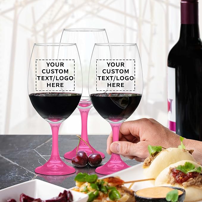 Custom Rioja Grand Wine Glasses 20.75 oz. Set of 10, Personalized Bulk Pack - Perfect for Hotel, Bar, Restaurant or Lounge - Pink