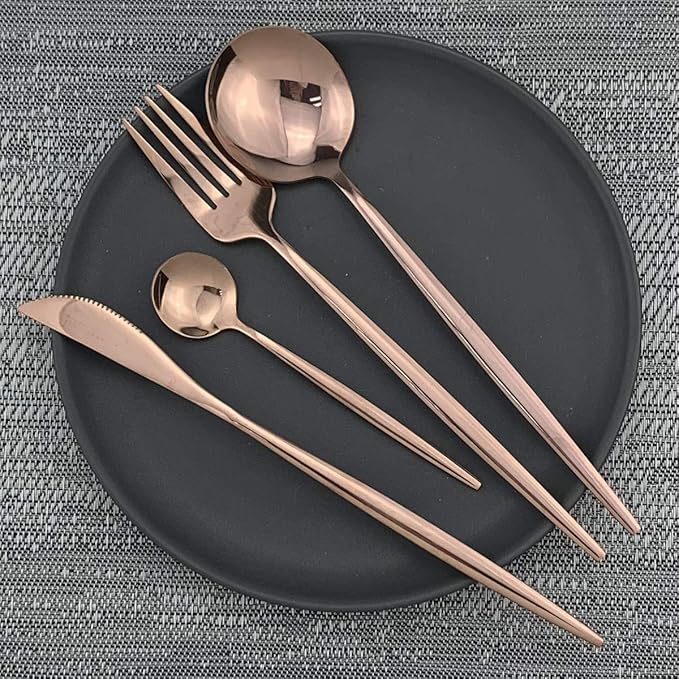 Gugrida 40-Piece Silverware Set 18/10 Stainless Steel Reusable Utensils Forks Spoons Knives Set, Mirror Polished Cutlery Flatware Set, Great for Family Gatherings & Daily Use (Service for 10, Copper)