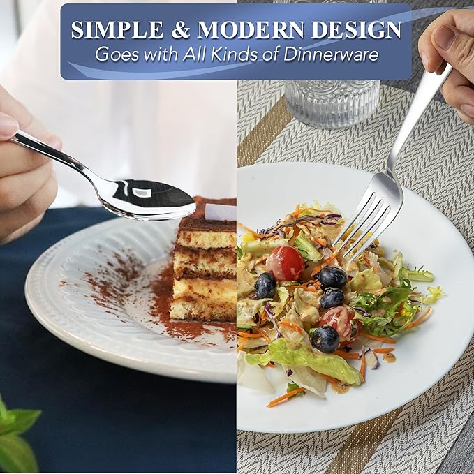 Personalized Dessert Forks and Spoons Silverware Set, 4 Piece Custom Text Engraved Stainless Steel Flatware Cutlery Sets, Mirror Polished Salad Fork and Teaspoon Set