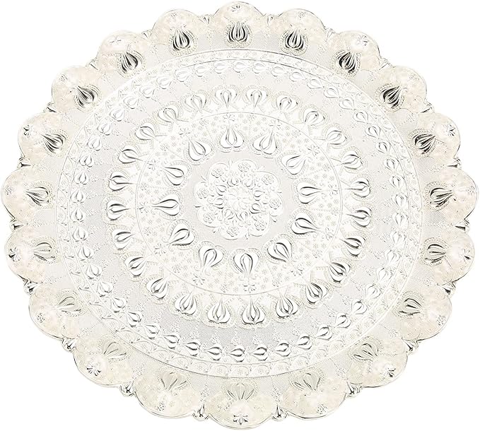 Turkish Coffee Tea Beverage Serving Tray, Round Tea Tray Decorative Tray Vintage Tray for Kitchen Bar Coffee Serving Trays, 35cm(Silver)