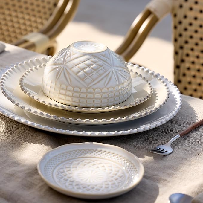 Costa Nova Ceramic Stoneware 6'' Appetizer plate - Cristal Collection White| Microwave & Dishwasher Safe Dinnerware | Food Safe Glazing | Restaurant Quality Dinnerware