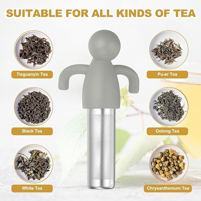 uxcell 2 Pcs Cute Tea Infuser, Stainless Steel Loose Leaf Tea Steeper Filter with Silicone Handle Reusable Thin Pores Mesh Strainer Diffuser for Teacups Teapots Mugs, Light Gray