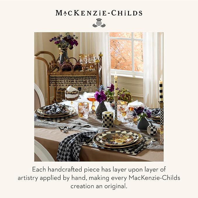 MACKENZIE-CHILDS Glass Trifle Bowl, Decorative Serving Bowl, 18-Cup Capacity, Black-and-White Courtly Check