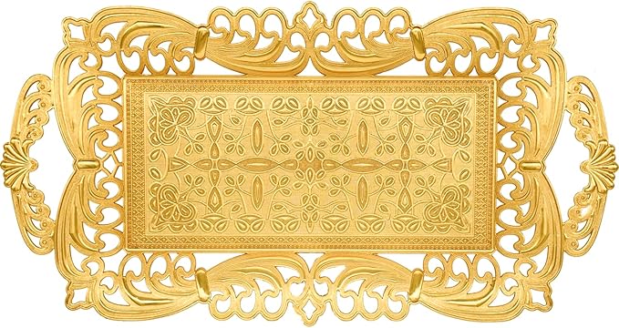 Turkish Tea Coffee Serving Tray with Handles Ottoman Decorative (Gold)